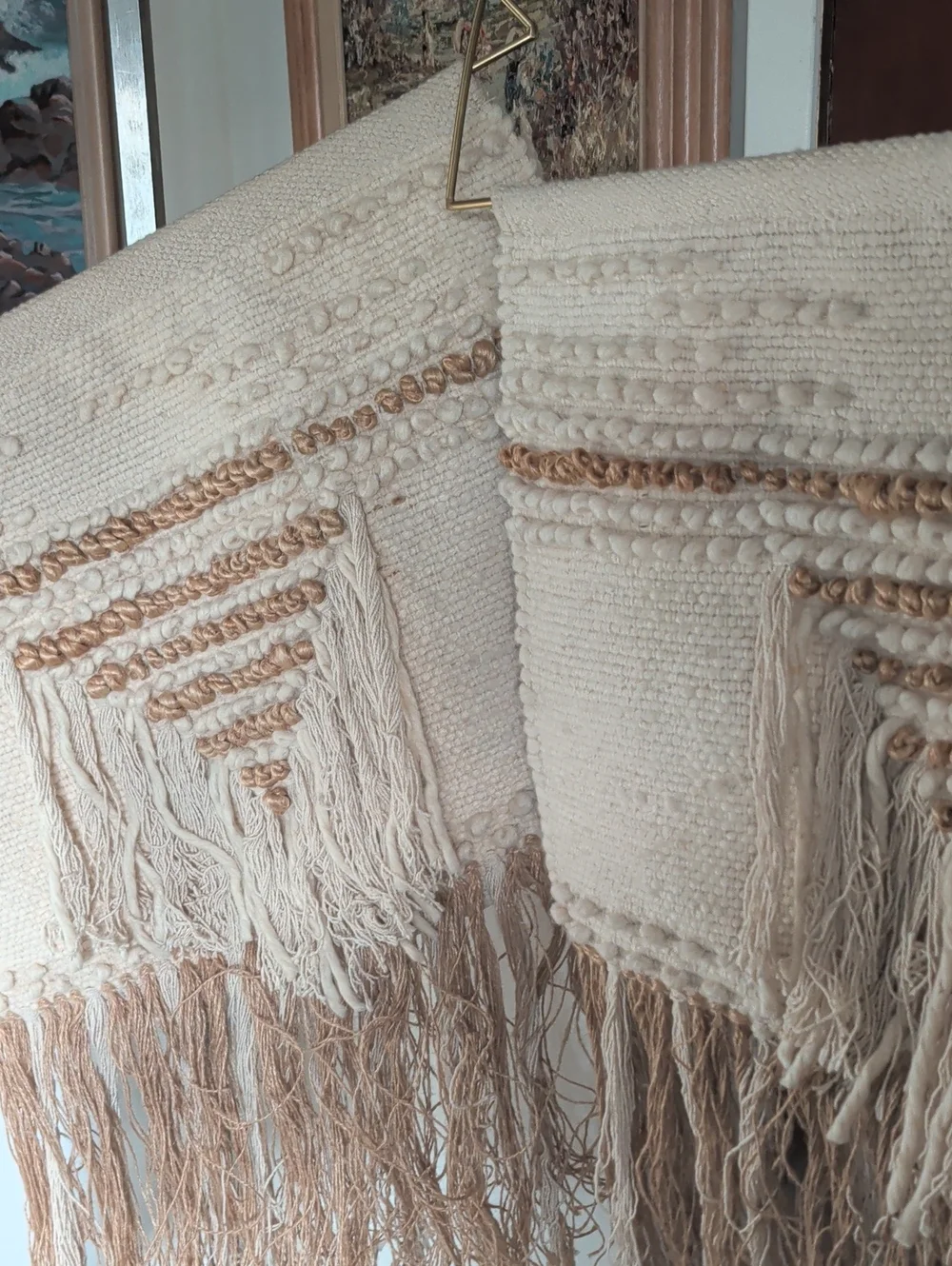 Handwoven Boho Wall Hanging Pair - Cream and Brown